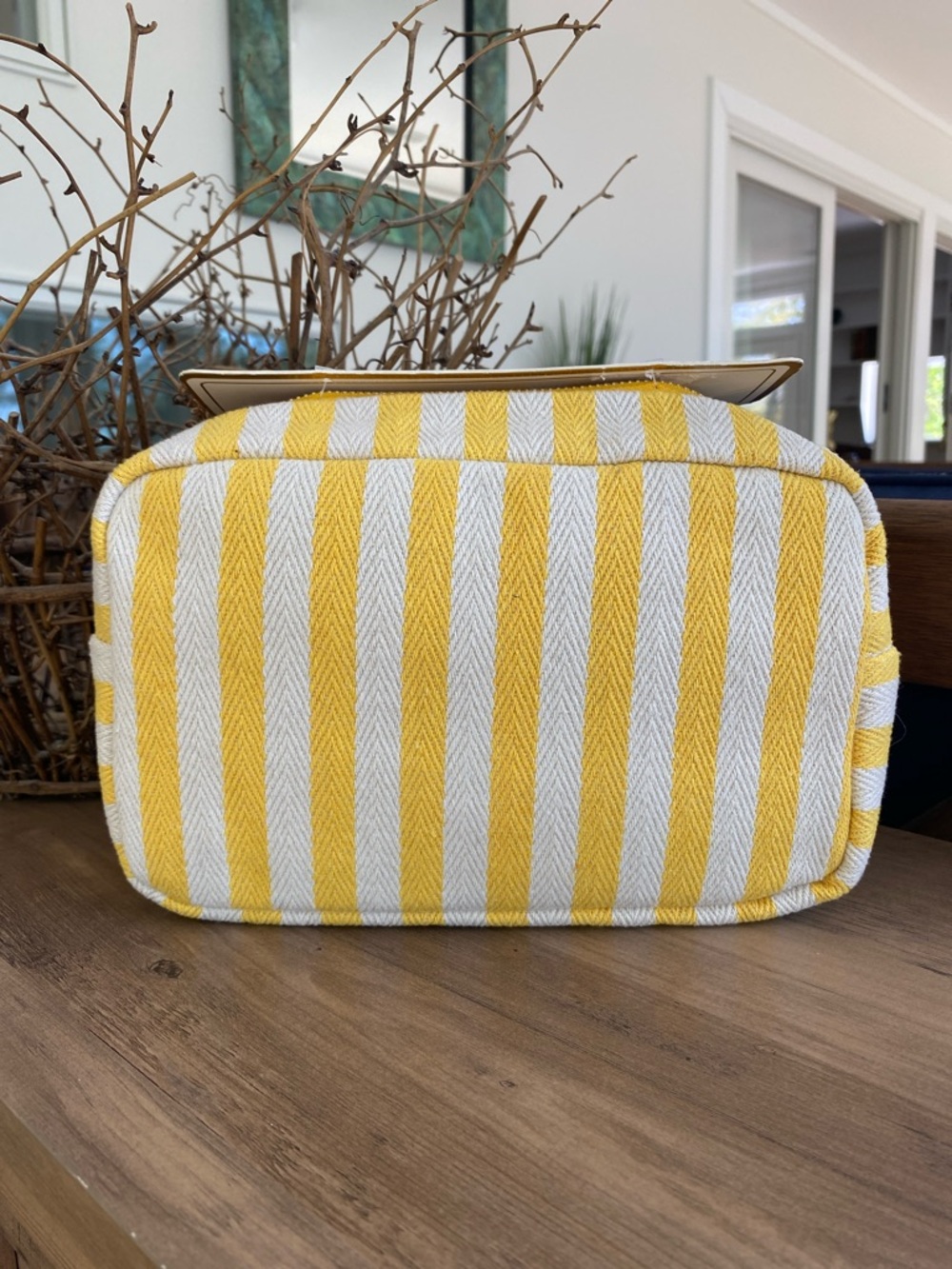 Postitano Yellow Stripe Cosmetic Bag with Lemon Embroidery - Picture 2 of 3